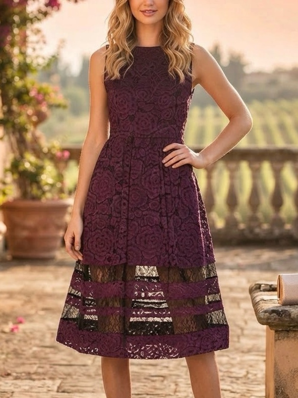 Alice and Olivia Odelia Tea Length Lace Dress size 6